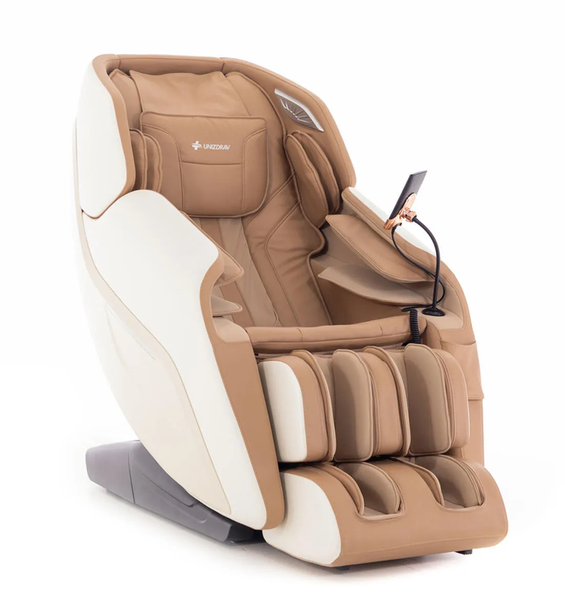 Masážne elektrické kreslo RelaxPro 3D v bielo-hnedej farbe pre relax počas infúznej terapie