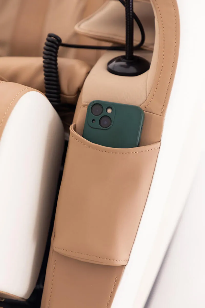 Masážne elektrické kreslo RelaxPro 3D v bielo-hnedej farbe pre relax počas infúznej terapie